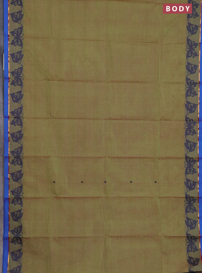 Chettinad cotton saree dual shade of green and cs blue with thread woven buttas and thread & zari woven border