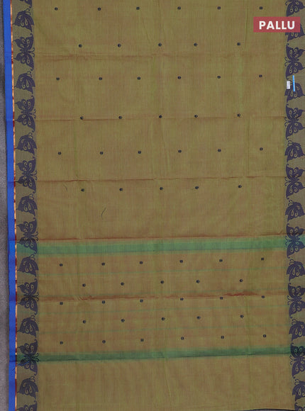 Chettinad cotton saree dual shade of green and cs blue with thread woven buttas and thread & zari woven border