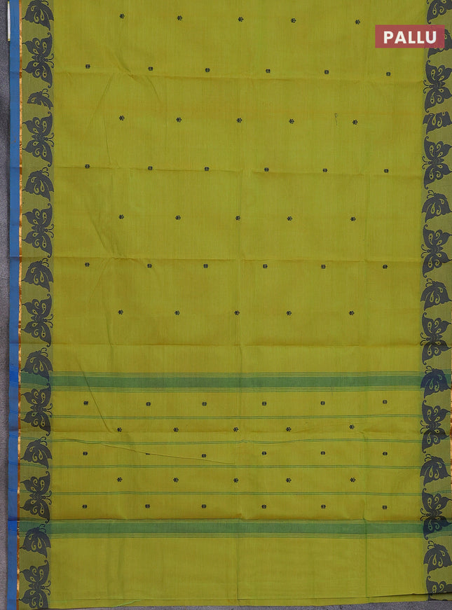 Chettinad cotton saree lime green and cs blue with thread woven buttas and thread & zari woven border