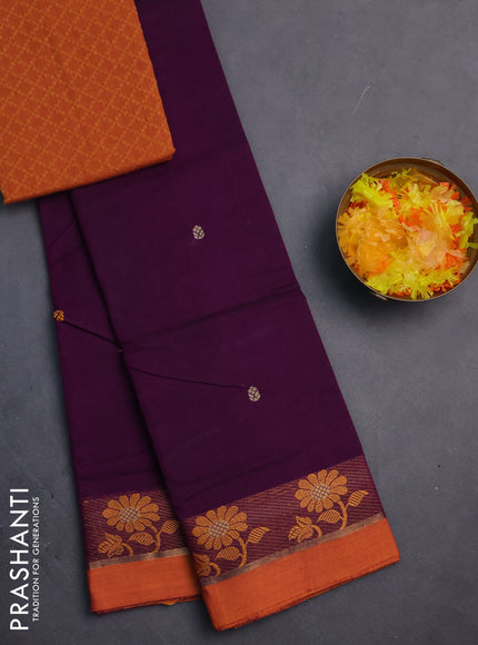 Chettinad cotton saree purple and dark mustard with thread woven buttas and thread & zari woven border