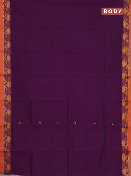 Chettinad cotton saree purple and dark mustard with thread woven buttas and thread & zari woven border