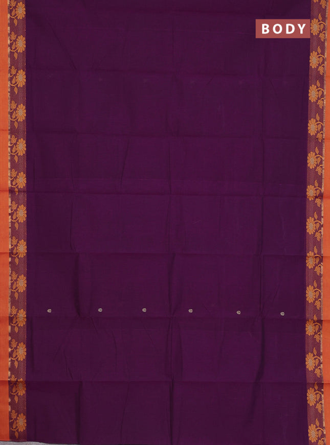 Chettinad cotton saree purple and dark mustard with thread woven buttas and thread & zari woven border