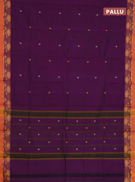 Chettinad cotton saree purple and dark mustard with thread woven buttas and thread & zari woven border