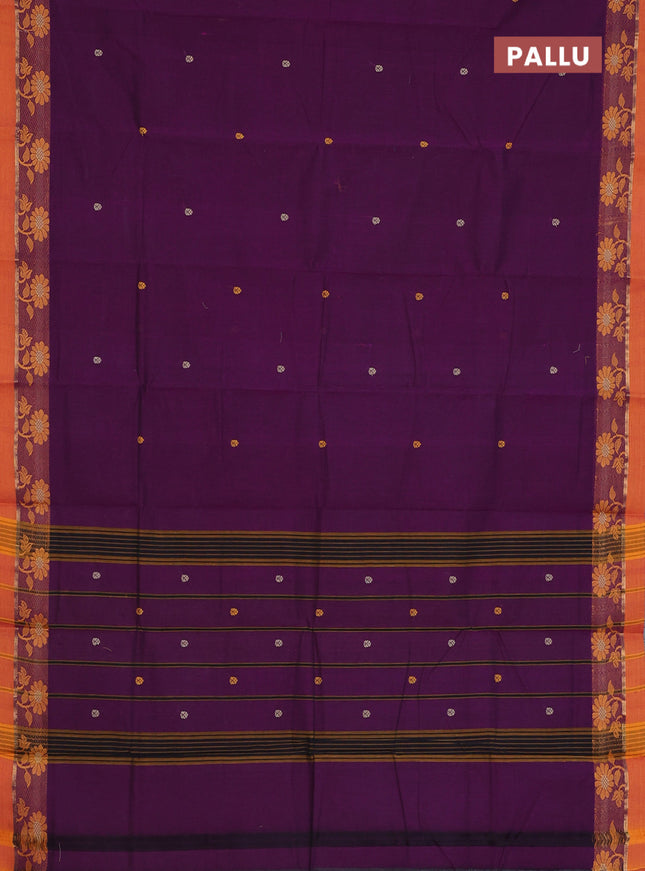 Chettinad cotton saree purple and dark mustard with thread woven buttas and thread & zari woven border