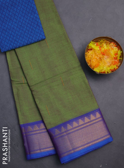 Chettinad cotton saree dual shade of green and blue with thread woven buttas and zari woven border