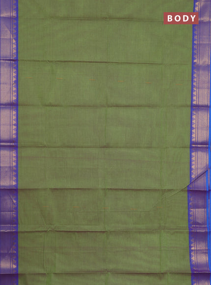 Chettinad cotton saree dual shade of green and blue with thread woven buttas and zari woven border