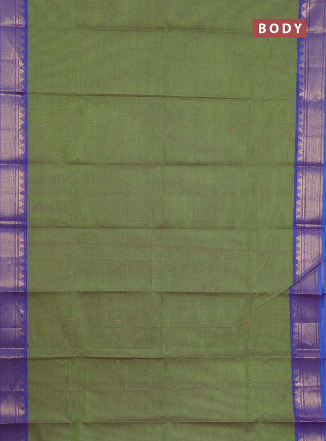 Chettinad cotton saree dual shade of green and blue with thread woven buttas and zari woven border