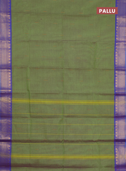 Chettinad cotton saree dual shade of green and blue with thread woven buttas and zari woven border