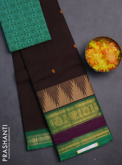 Chettinad cotton saree dual shade of deep maroon and green with thread woven buttas and temple design rettapet zari woven border