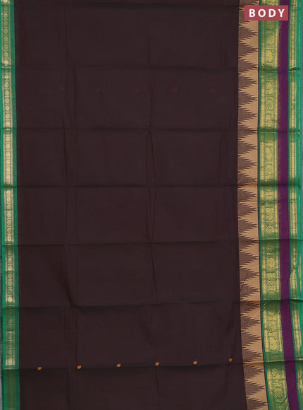 Chettinad cotton saree dual shade of deep maroon and green with thread woven buttas and temple design rettapet zari woven border