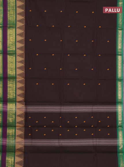 Chettinad cotton saree dual shade of deep maroon and green with thread woven buttas and temple design rettapet zari woven border