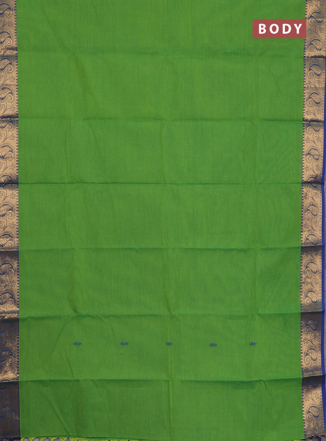 Chettinad cotton saree green and dual shade of blue with thread woven buttas and paisley zari woven border