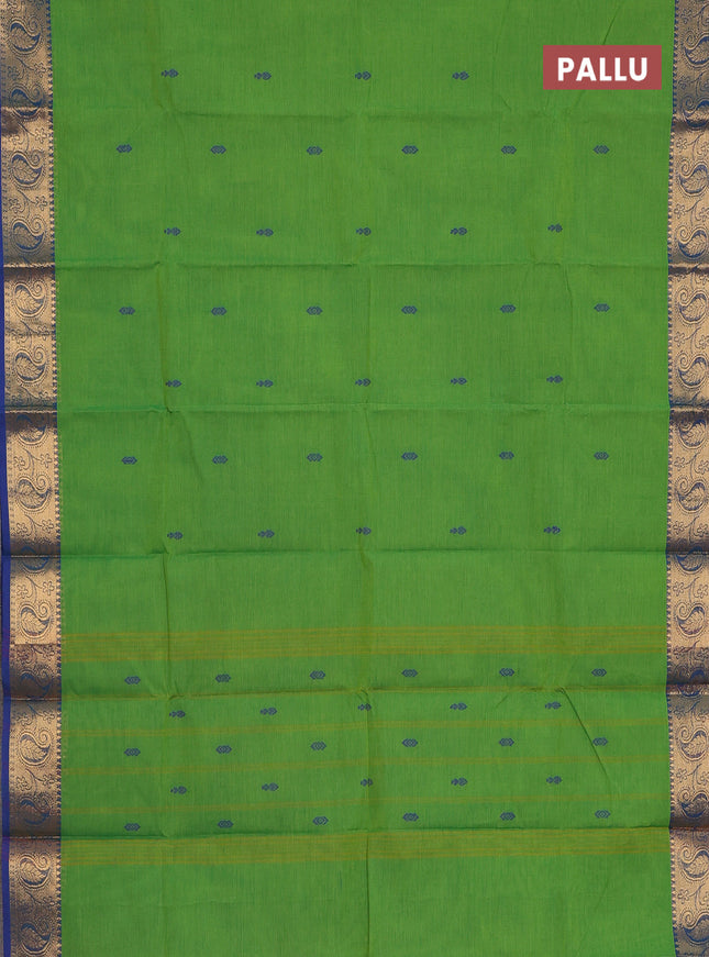 Chettinad cotton saree green and dual shade of blue with thread woven buttas and paisley zari woven border