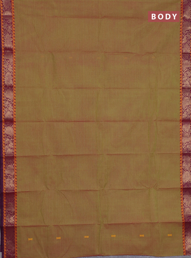 Chettinad cotton saree manthulir green and dark magenta pink with thread woven buttas and zari woven border