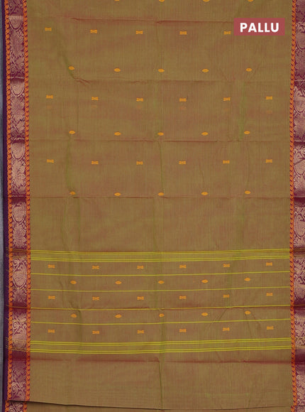 Chettinad cotton saree manthulir green and dark magenta pink with thread woven buttas and zari woven border