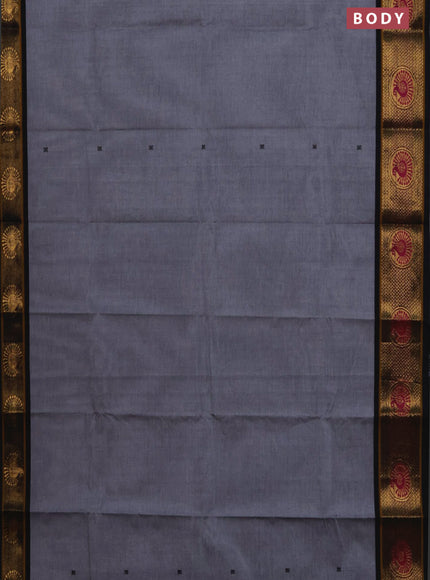 Chettinad cotton saree grey and black with thread woven buttas and zari woven border
