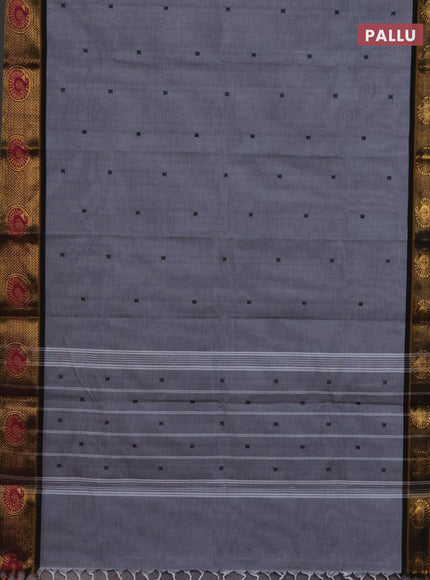 Chettinad cotton saree grey and black with thread woven buttas and zari woven border