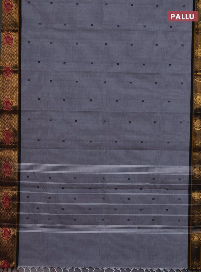 Chettinad cotton saree grey and black with thread woven buttas and zari woven border