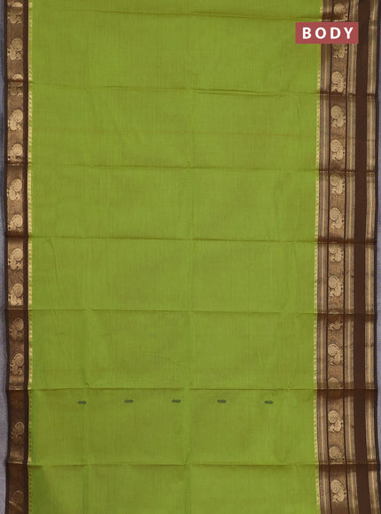Chettinad cotton saree light green and brown with thread woven buttas and annam zari woven border