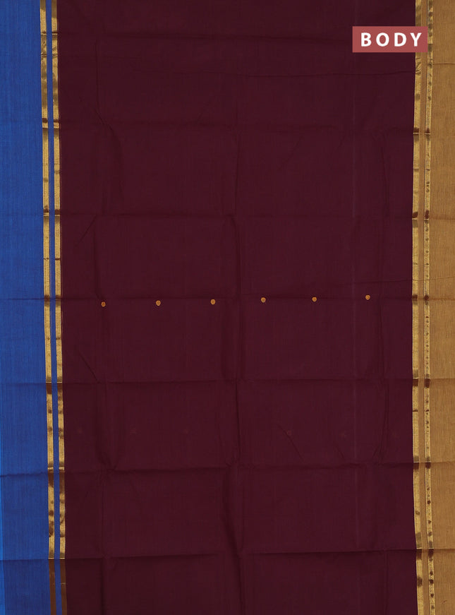 Chettinad cotton saree deep maroon and mustard yellow with thread woven buttas and ganga jamuna border