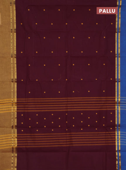 Chettinad cotton saree deep maroon and mustard yellow with thread woven buttas and ganga jamuna border