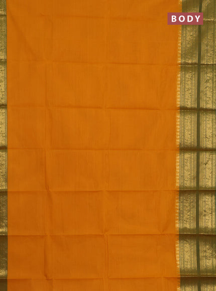 Chettinad cotton saree mango yellow and green with thread woven buttas and long zari woven border