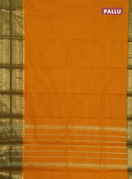 Chettinad cotton saree mango yellow and green with thread woven buttas and long zari woven border