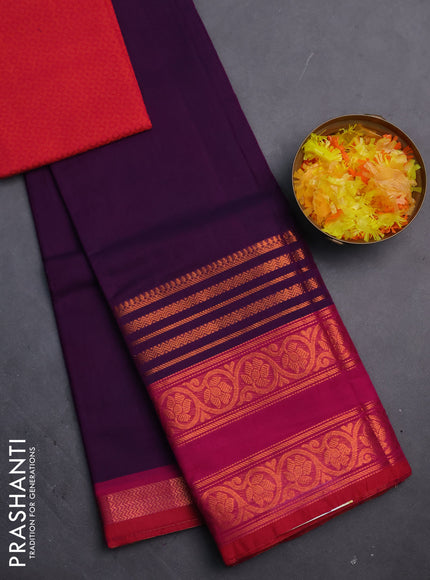 Chettinad cotton saree violet and pink with thread woven buttas and rettapet copper zari woven border