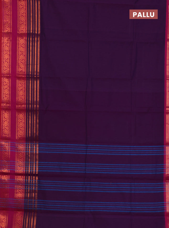 Chettinad cotton saree violet and pink with thread woven buttas and rettapet copper zari woven border