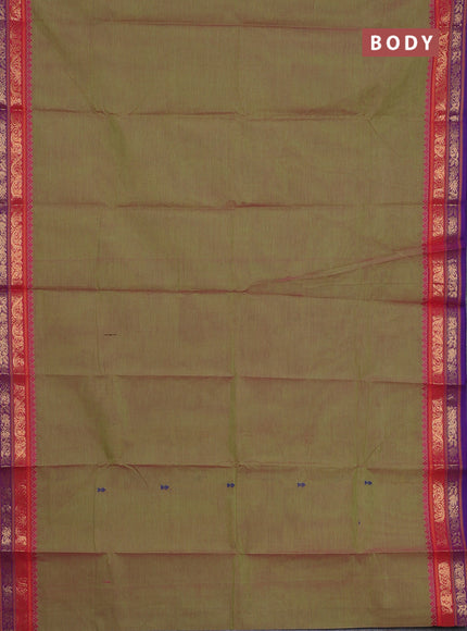 Chettinad cotton saree dual shade of green and pink blue with thread woven buttas and zari woven border