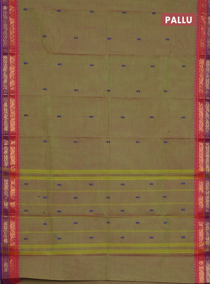 Chettinad cotton saree dual shade of green and pink blue with thread woven buttas and zari woven border