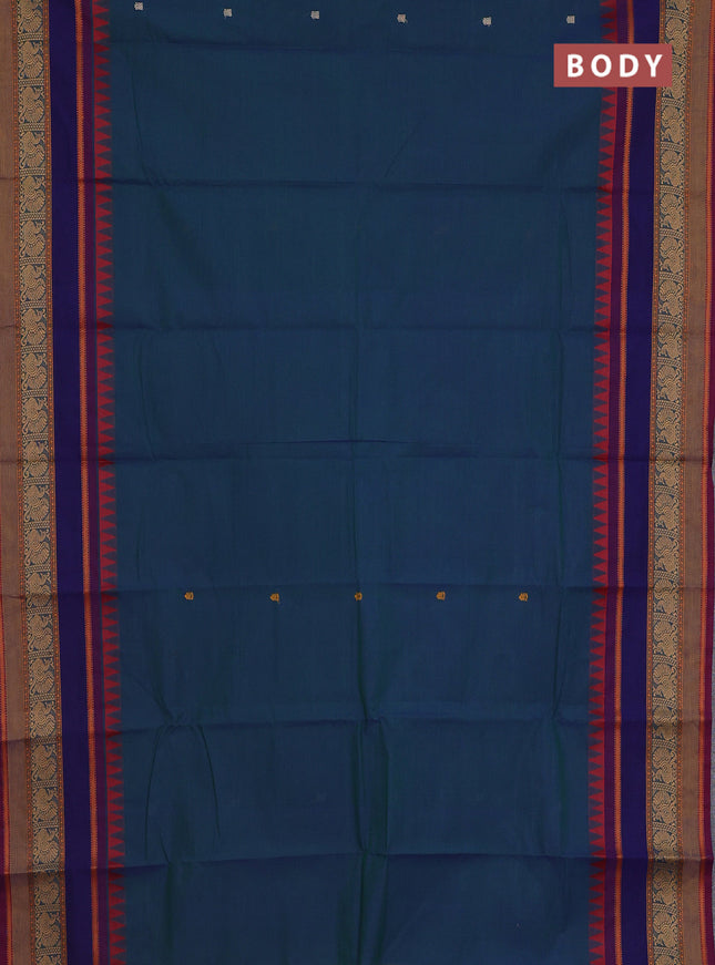 Chettinad cotton saree dual shade of green and maroon with thread woven buttas and thread woven simple border