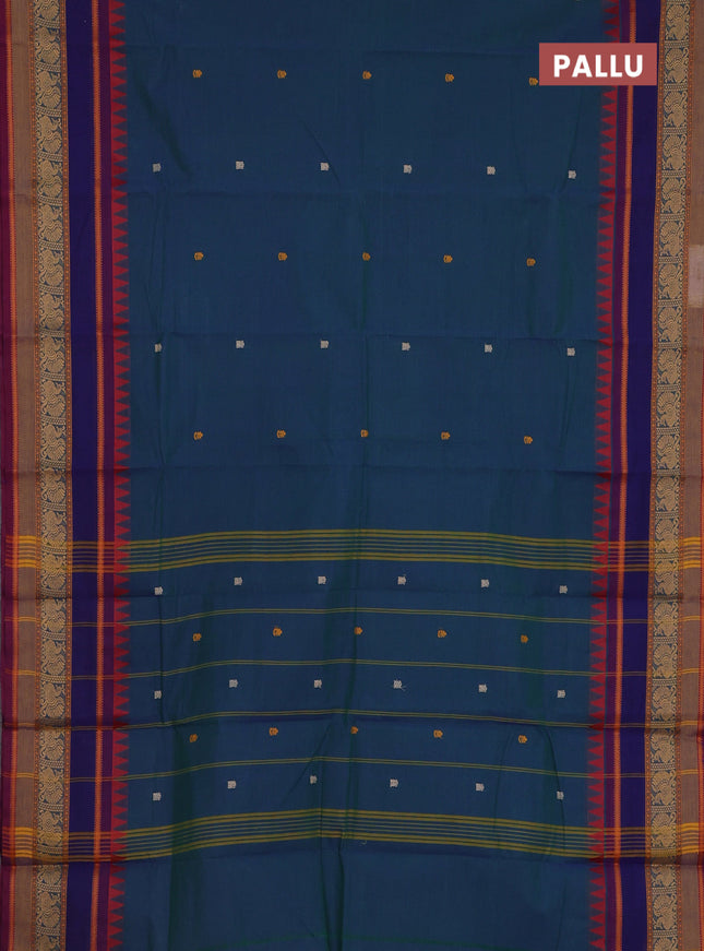 Chettinad cotton saree dual shade of green and maroon with thread woven buttas and thread woven simple border