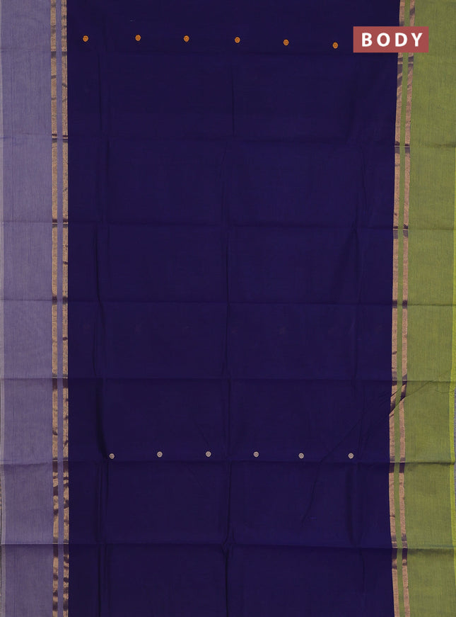 Chettinad cotton saree navy blue with thread woven buttas and ganga jamuna border