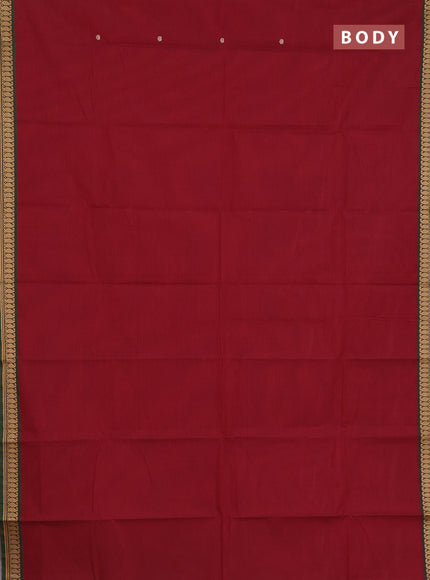 Chettinad cotton saree maroon and green with thread woven buttas and thread woven border
