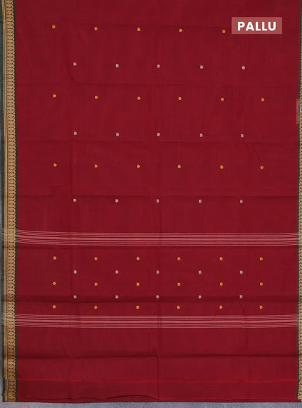 Chettinad cotton saree maroon and green with thread woven buttas and thread woven border