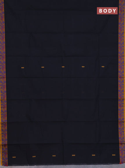 Chettinad cotton saree black and mustard yellow with thread woven buttas and thread woven border