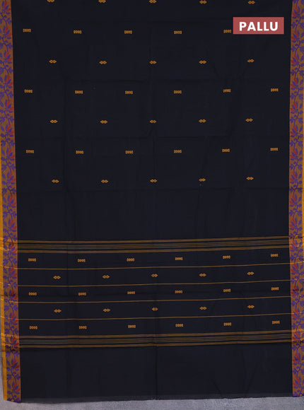 Chettinad cotton saree black and mustard yellow with thread woven buttas and thread woven border