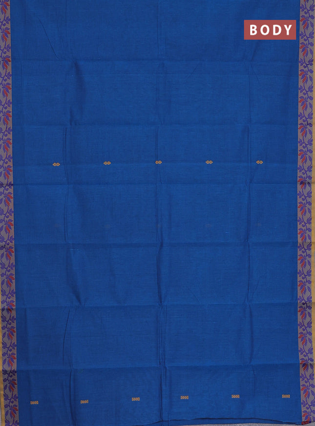 Chettinad cotton saree cs blue and yellow with thread woven buttas and thread woven border