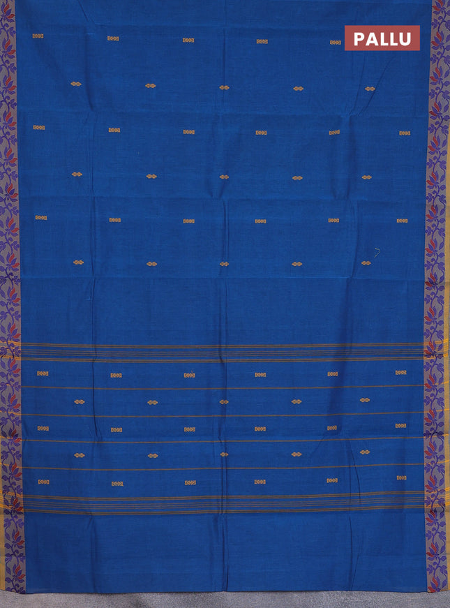 Chettinad cotton saree cs blue and yellow with thread woven buttas and thread woven border