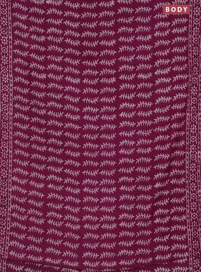 Semi pashmina silk saree wine shade and cream with allover prints and crocia lace work border