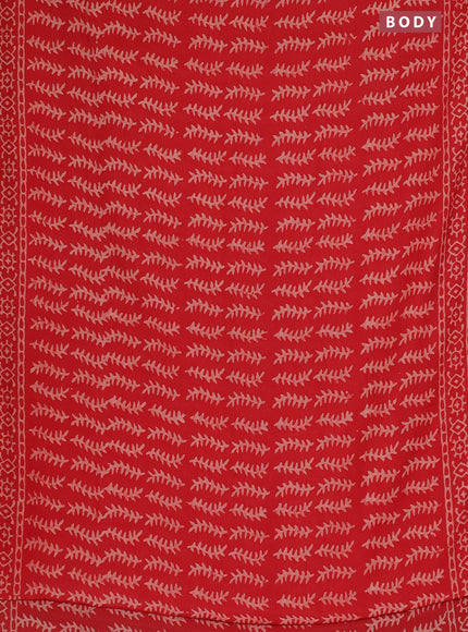 Semi pashmina silk saree red and cream with allover prints and crocia lace work border