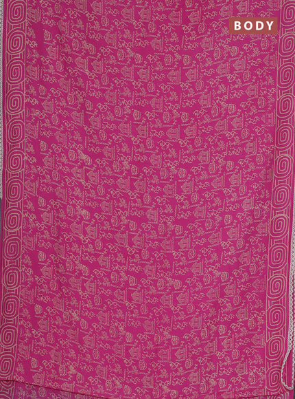 Semi pashmina silk saree pink and cream with allover warli prints and crocia lace work border