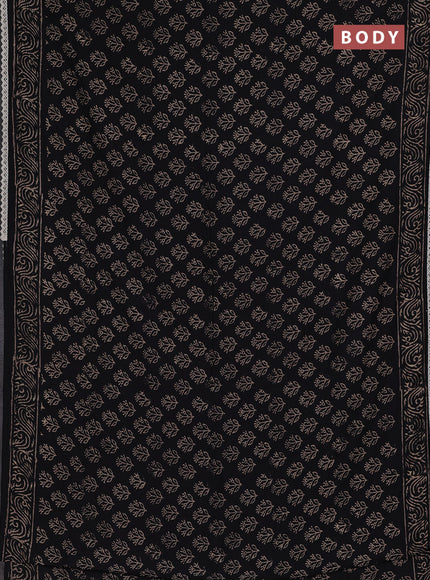 Semi pashmina silk saree black and cream with allover butta prints and crocia lace work border