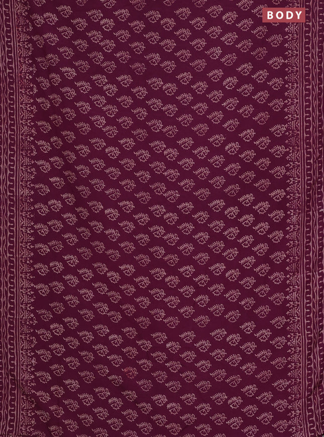 Semi pashmina silk saree wine shade and cream with allover butta prints and crocia lace work border