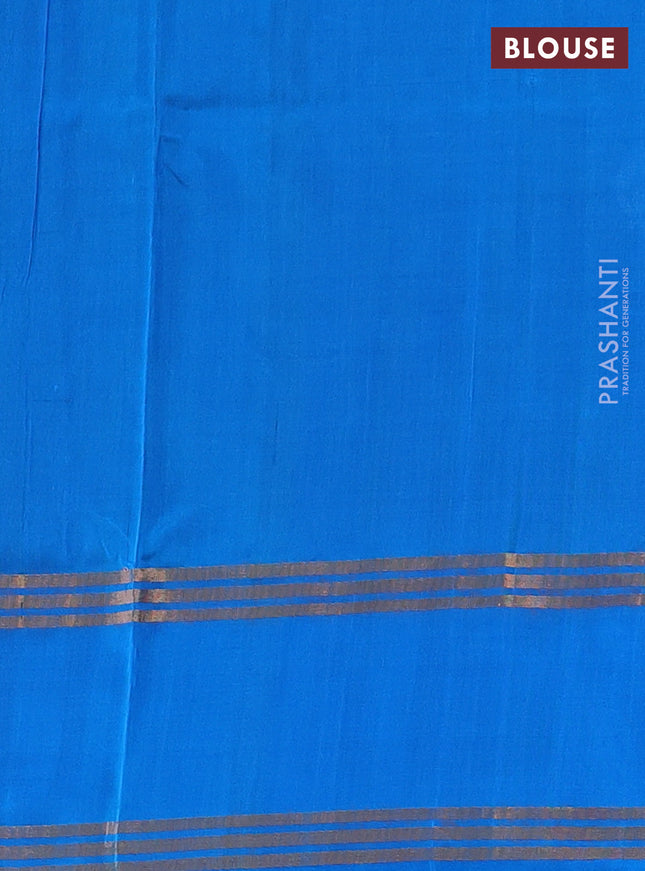 Pure uppada silk saree green and cs blue with silver & gold zari woven buttas and rettapet zari woven border