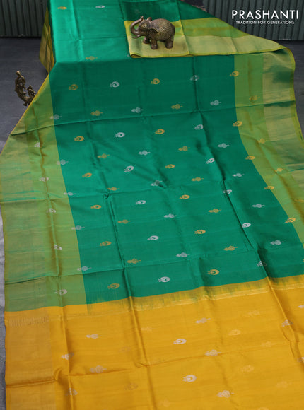 Pure uppada silk saree green and yellow with silver & gold zari woven buttas and zari woven border