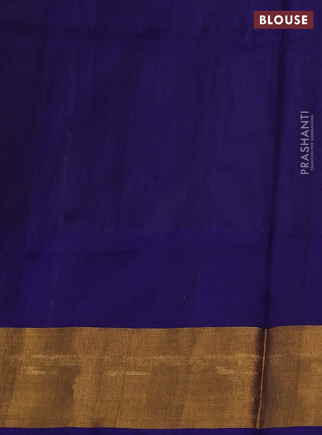 Pure uppada silk saree grey and blue with allover silver & gold zari weaves and zari woven border