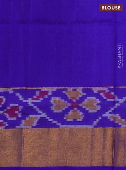 Pure uppada silk saree teal green and blue with silver & gold zari woven geometric buttas and zari woven ikat style border