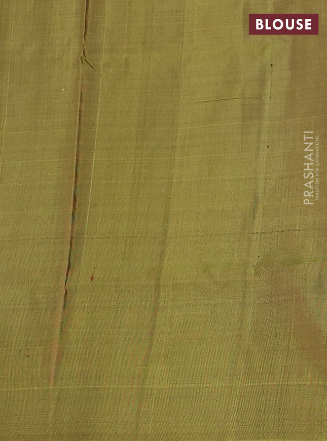Pure uppada silk saree rust shade and mehendi green with silver & gold zari woven buttas and simple border